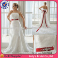 Sexy lace-up back designer arabic designers vestidos de casamento com cinto vermelho